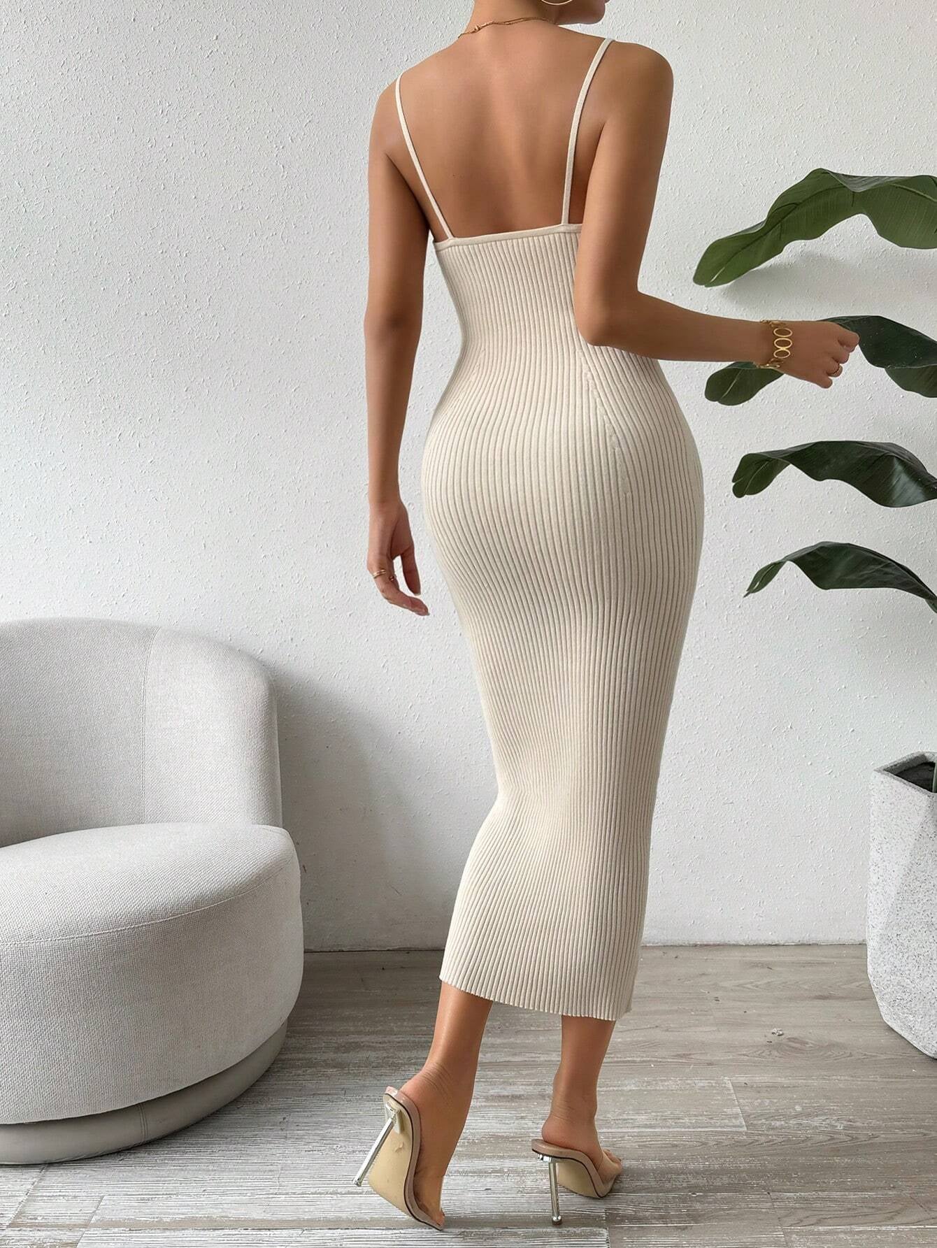 Raffinée Women's Elegant Solid Color Slim Fit Sleeveless Knit Sweater Dress