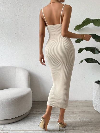 Raffinée Women's Elegant Solid Color Slim Fit Sleeveless Knit Sweater Dress