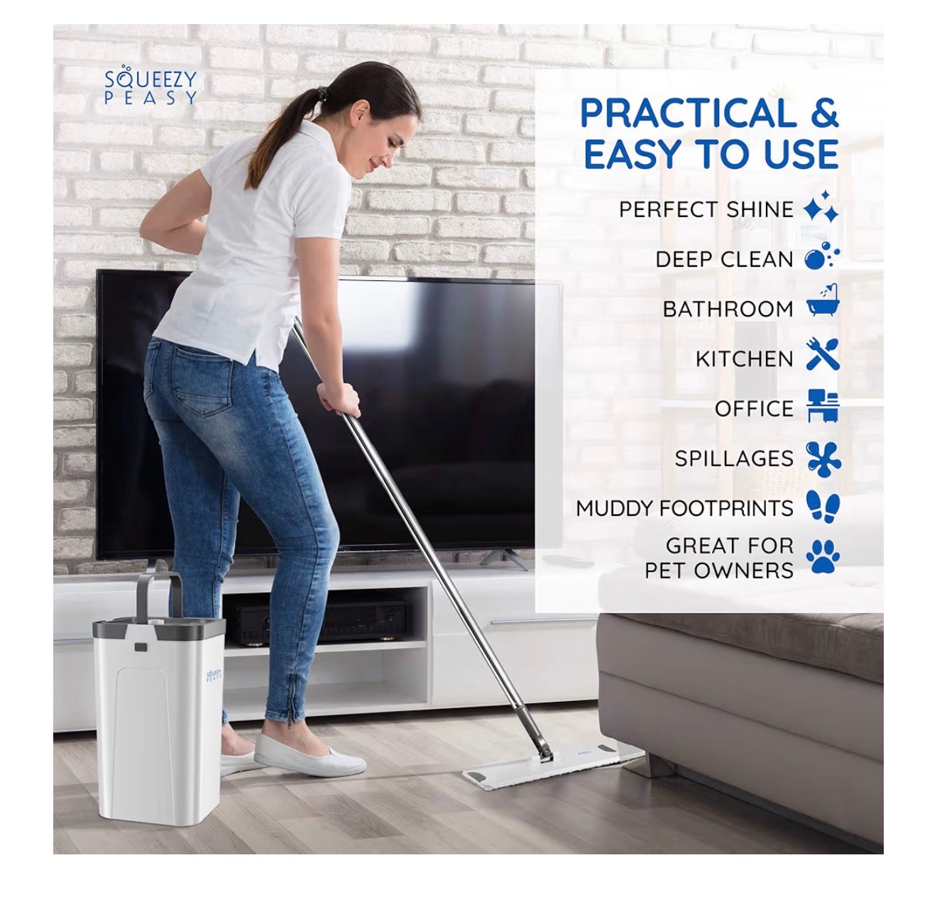 SqueezyPeasy Premium Flat Mop & Bucket Set