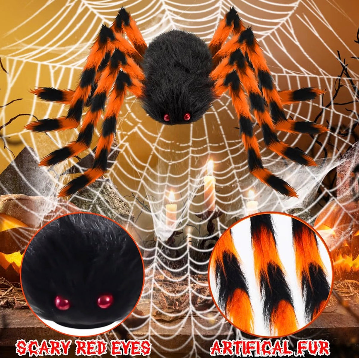 AMLOOPH 59-Inch Orange Halloween Spider Set with Bats & Cobwebs | Minja Superstore