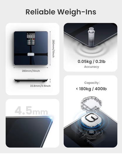 RENPHO Scales for Body Weight with Large Display, Smart Weighing Scales for Weight Monitoring, High Precision Bathroom Scales for Fitness Tracking, Sync APP, 400lb, Elis 2X