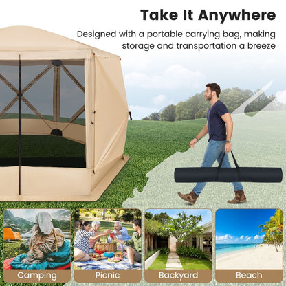 6-Sided Instant Setup Camping Gazebo with Portable Carrying Bag