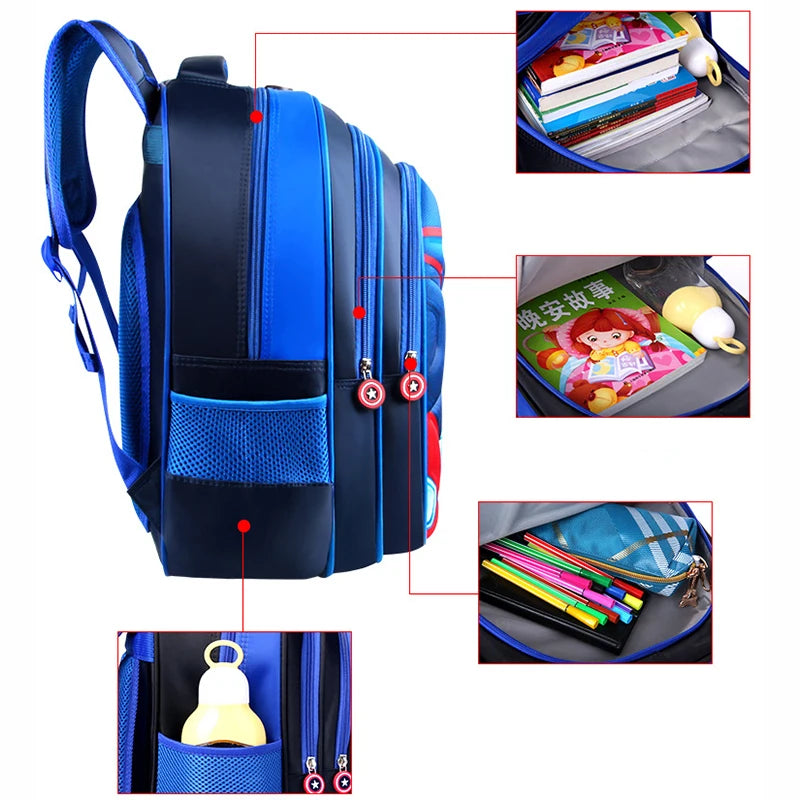 Boy Schoolbag Spiderman Captain America Children Kindergarten School Bag Teenager Kids Student Backpack