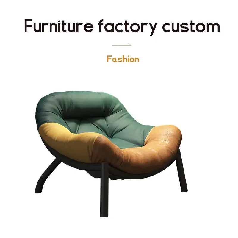 Lazy Cowhide High Rebound Sofa Chair Single Person Light Luxury Lazy Sofa Chair Italian Minimalist Living Room Leisure Chair