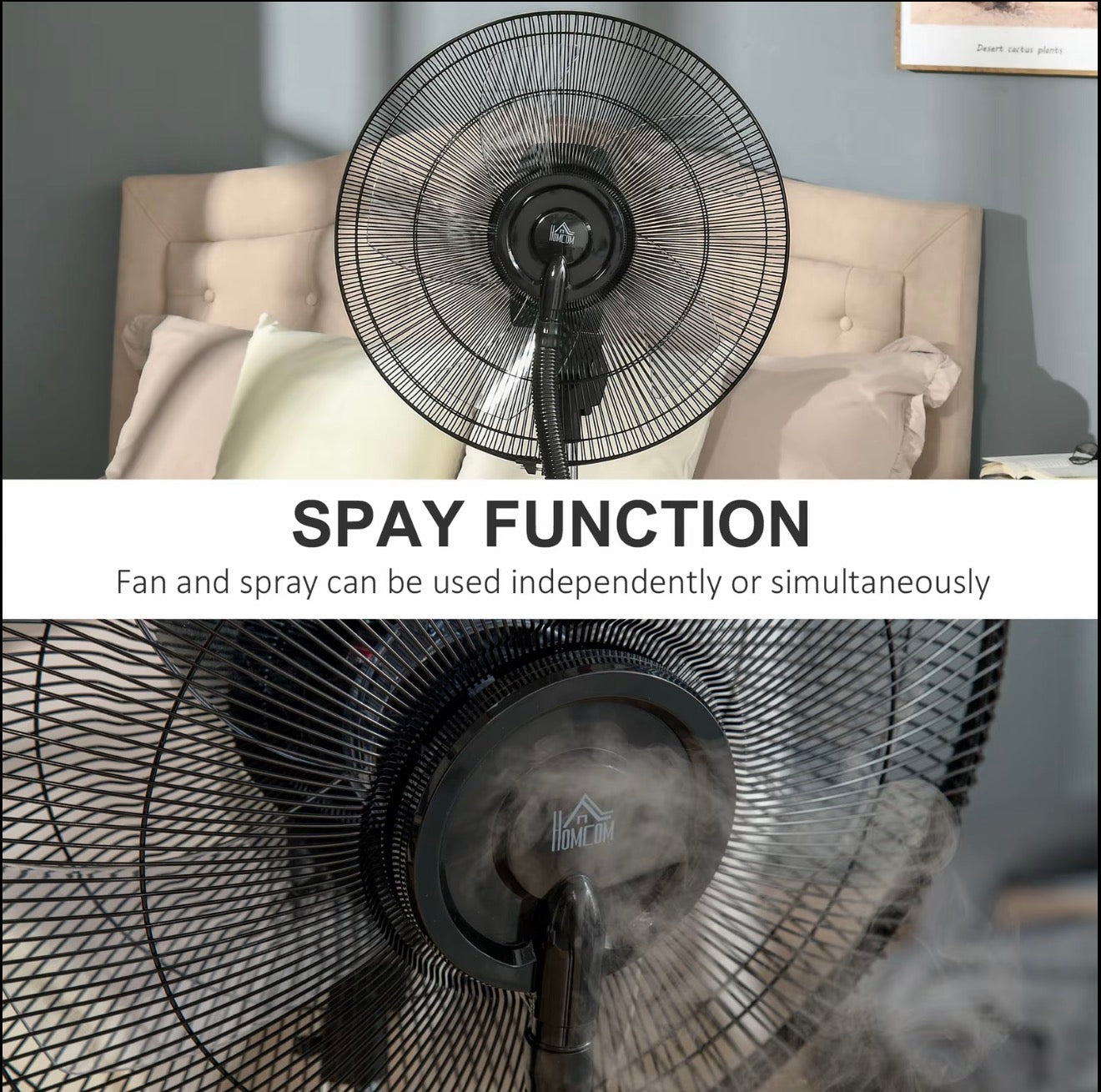 HOMCOM Pedestal Fan with Water Mist Spray 3.1L Tank