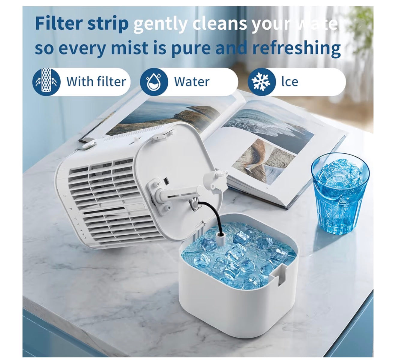 Portable Air Conditioner 1000ML Cool Mist Air Cooler with LED Light