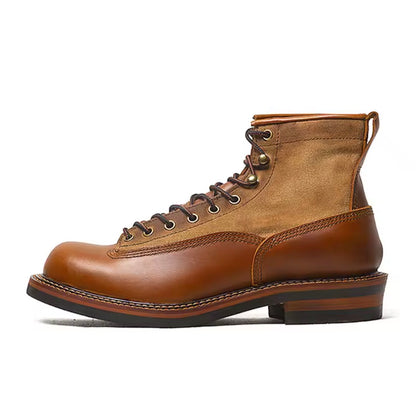 Men's Retro Work Boots High Top Lace-Up Ankle Boots, British Style Canvas Casual Shoes, Vintage Chunky Sole Footwear