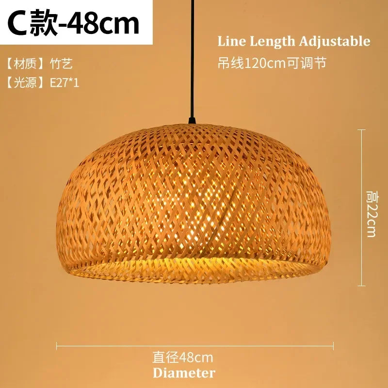 Bamboo Hand Weaving Pendant Light 80Cm Rattan Craft Woven LED Ceiling Lamp Chandelier Fixture Home Bedroom Decor Hanging Lustre