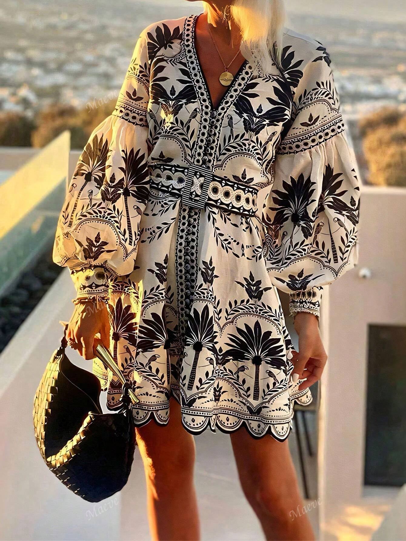 Printed Loose-Fit Mini Dress for Beachwear