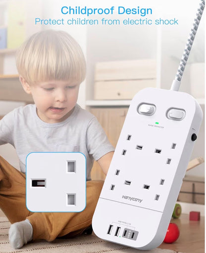 4-Way Surge Protector Extension Lead 4 USB Ports 1.8M Braided Cable