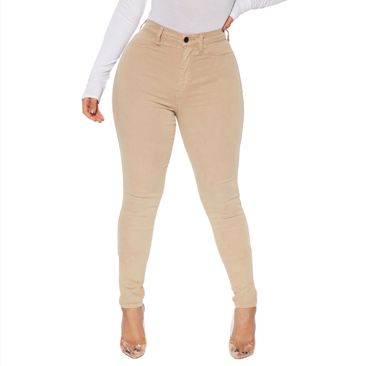 Classic High Waist Skinny Jeans Khaki