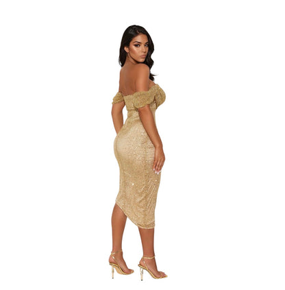 Staying Golden Sequin Midi Dress Gold