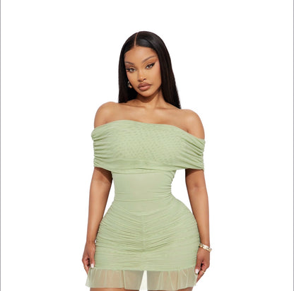 Lovely Day Mesh Mini Dress Sage