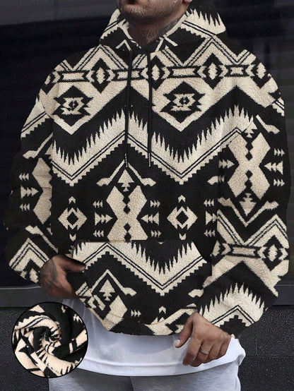 Men'S Totem Print Hooded Sherpa Fleece Sweatshirt