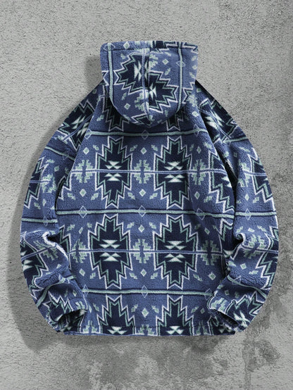 Men'S Totem Print Hooded Sherpa Fleece Sweatshirt