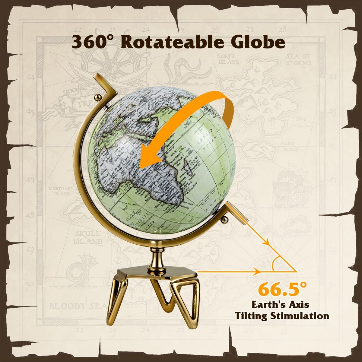 Elegant Interactive Educational Globe with Triangular Metal Stand and Realistic Meridian