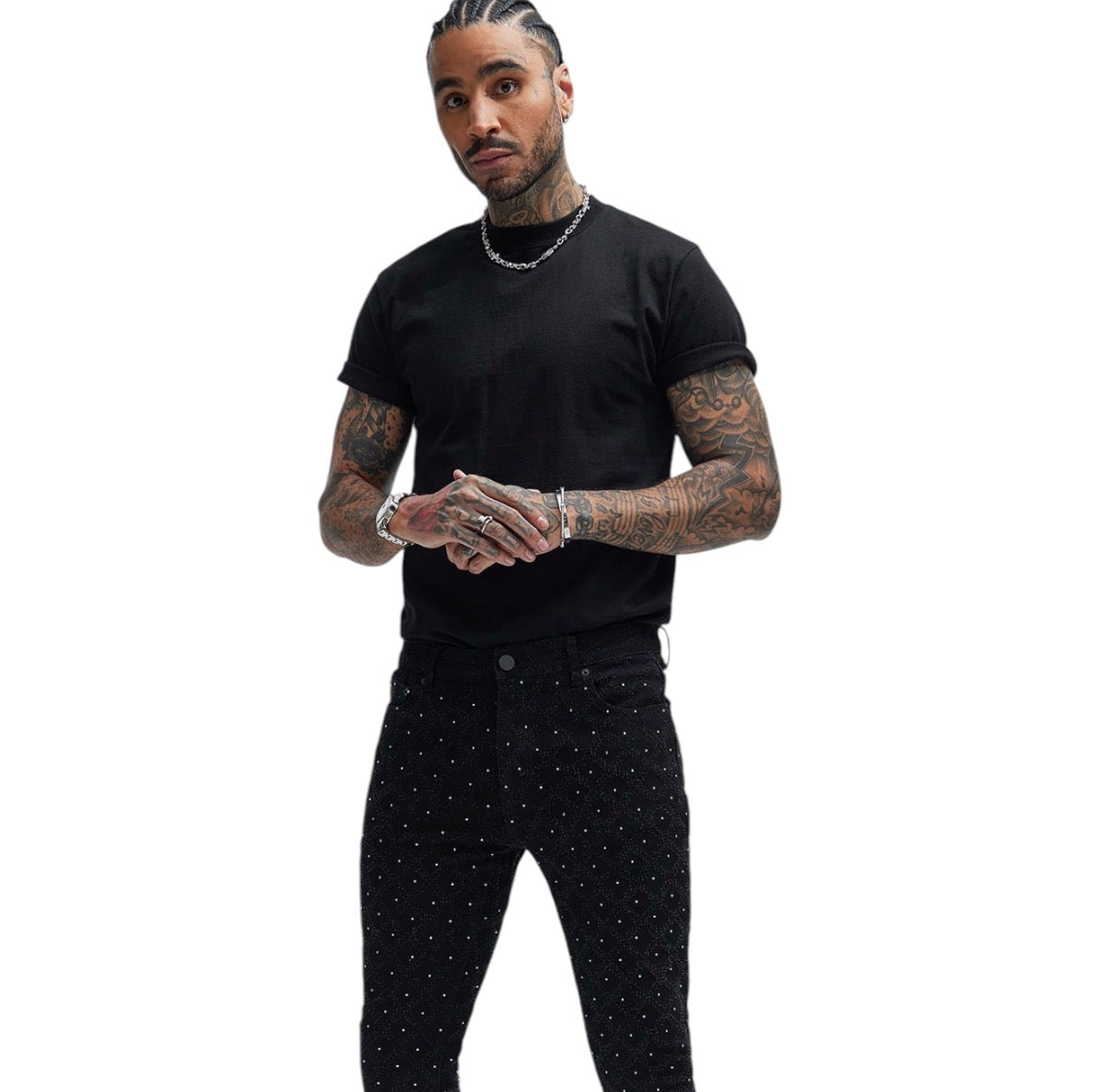 Be Jeweled Stacked Skinny Flare Jeans Black