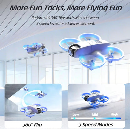 Mini Drone for Kids with 1080P Adjustable Camera, Optical Flow Hover, Gesture Control & Trajectory Flight, 3 Speed Modes, Altitude Hold, 360° Flips, Indoor RC Toy Drone for Boys & Girls 6–12