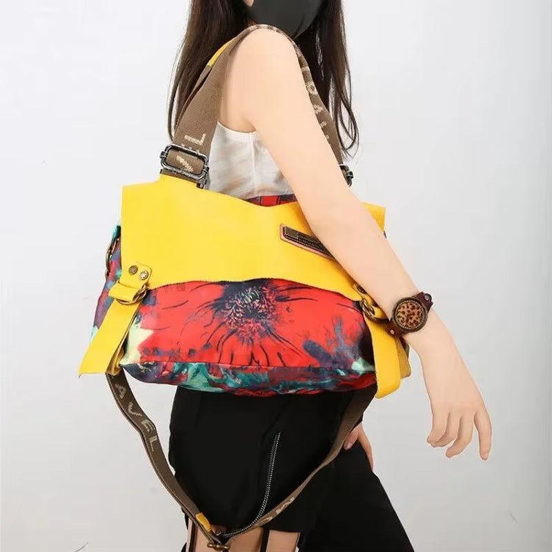 Jamhoo Vintage Leather Women Handbags Shoulder Bag Women'S Large Capacity Canvas Crossbody Bag New Portable Messenger Tote Bag