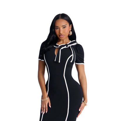 First Class Only Midi Dress Black White