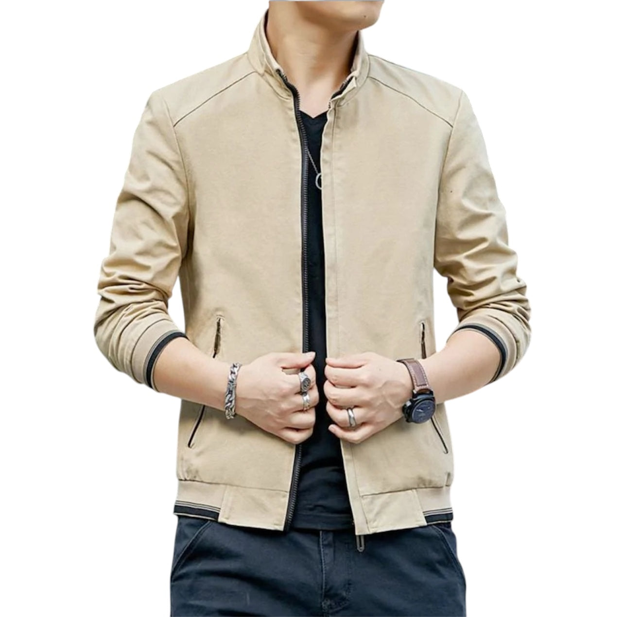 Mens Stand Collar Zipped Up Jacket