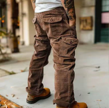 Spring Summer Stylish Straight Cargo Pants Men Casual Texture Corduroy Trousers For Men Daily Leisure Loose Pant Streetwear