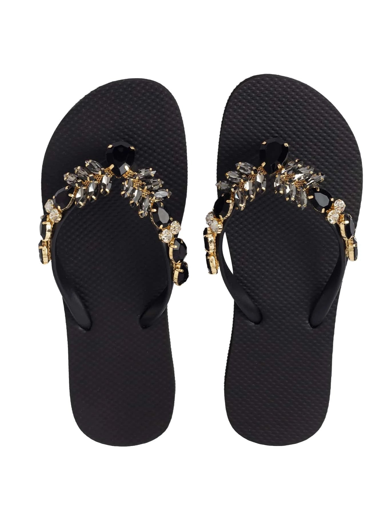 Fashionable Flip Flops for Women, Gemstone Decor Slippers