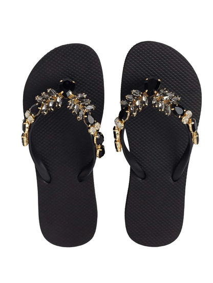 Fashionable Flip Flops for Women, Gemstone Decor Slippers