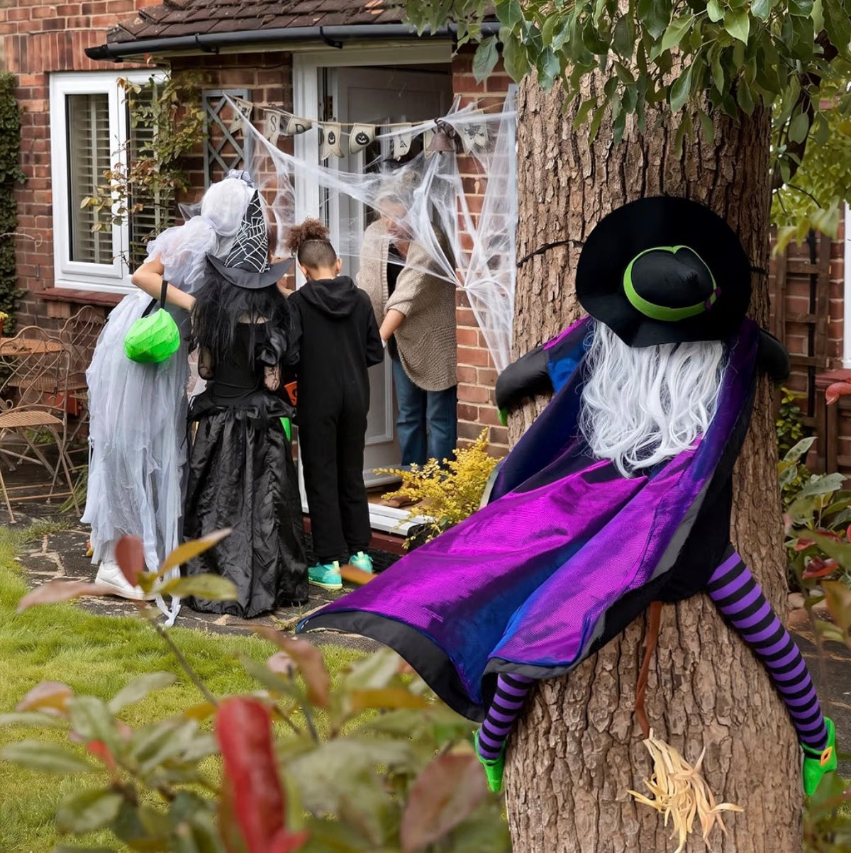 64-Inch Purple Crashing Witch Halloween Decoration | Minja Superstore