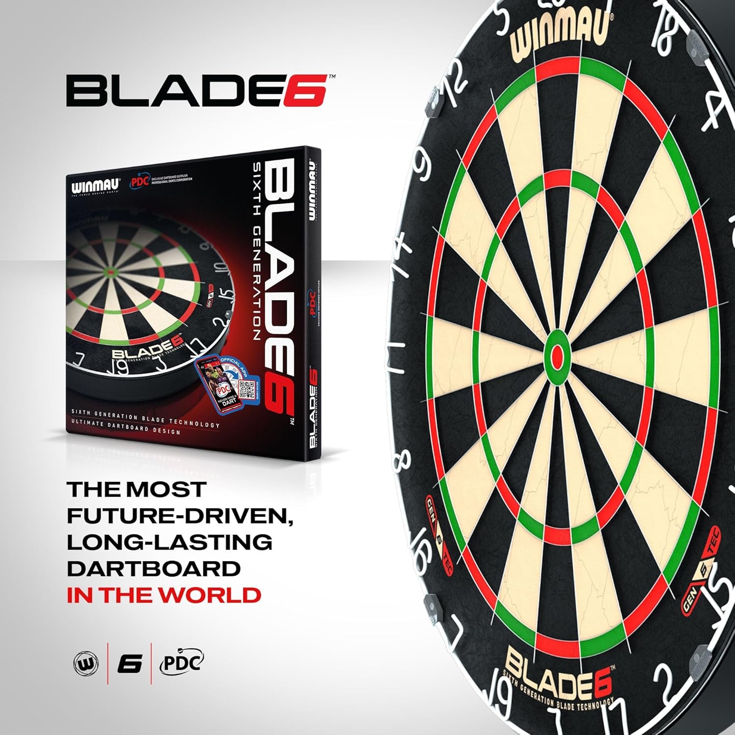 Darts Blade 6 Professional Bristle Dartboard with Official Tournament Specifications | Endorsed by the PDC