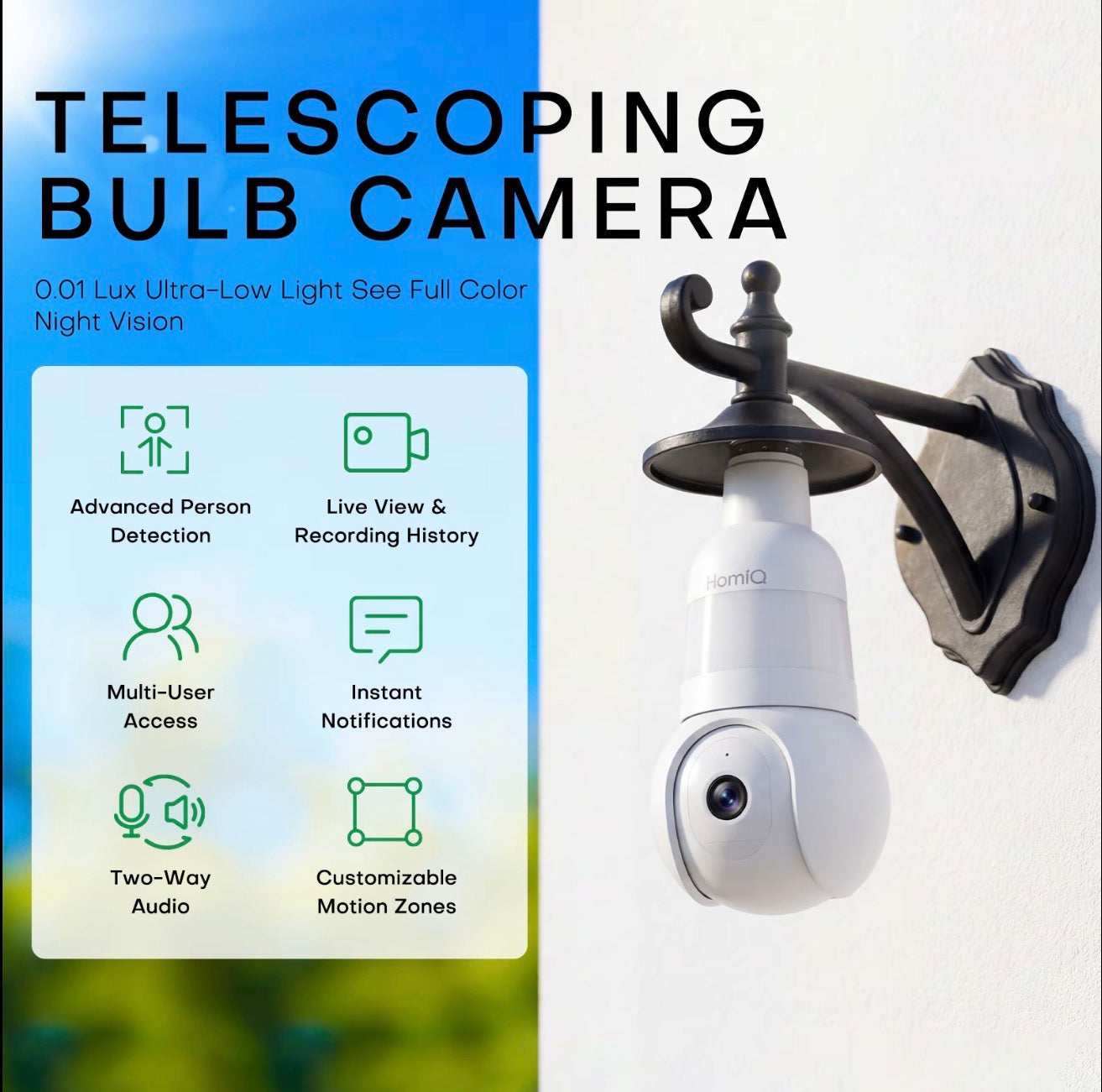 HomiQ AI 3K 5MP Bulb Camera with Full Colour Night Vision