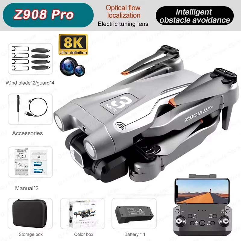 Z908 Pro Max Professional Drone with 8K GPS Dual HD Aerial Photography, FPV, Brushless Motors, and Obstacle Avoidance - 9000M Range