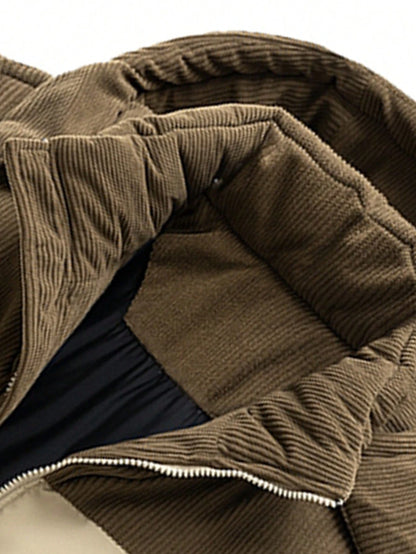 Men'S Autumn/Winter Contrast Color Thickened Warm Hooded Padded Coat