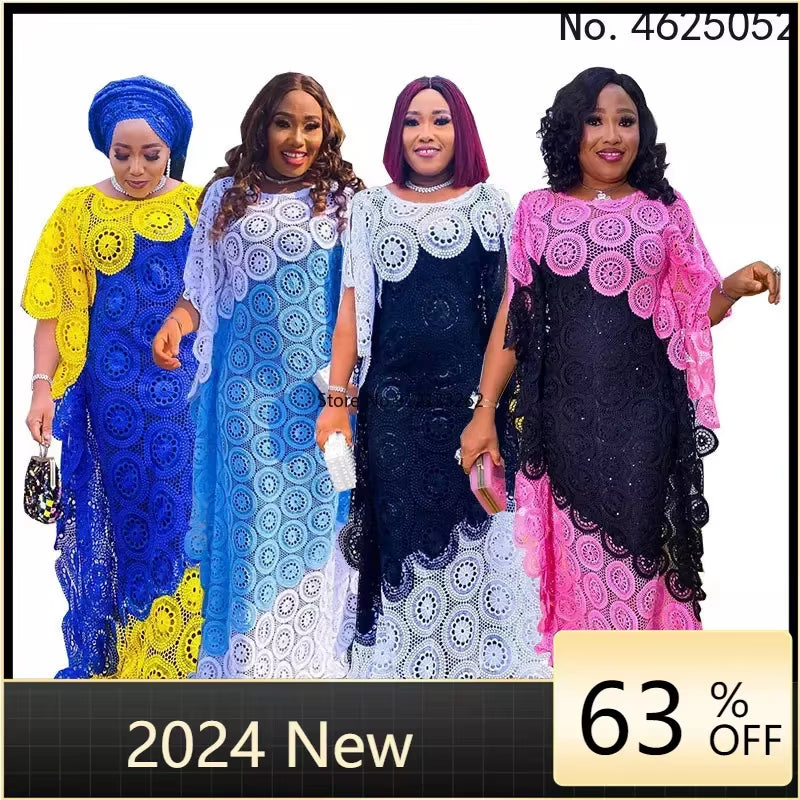 Customized African Party Dresses for Women Elegant Lace Africa Clothing New Muslim Fashion Abayas Dashiki Robe Kaftan Long Maxi