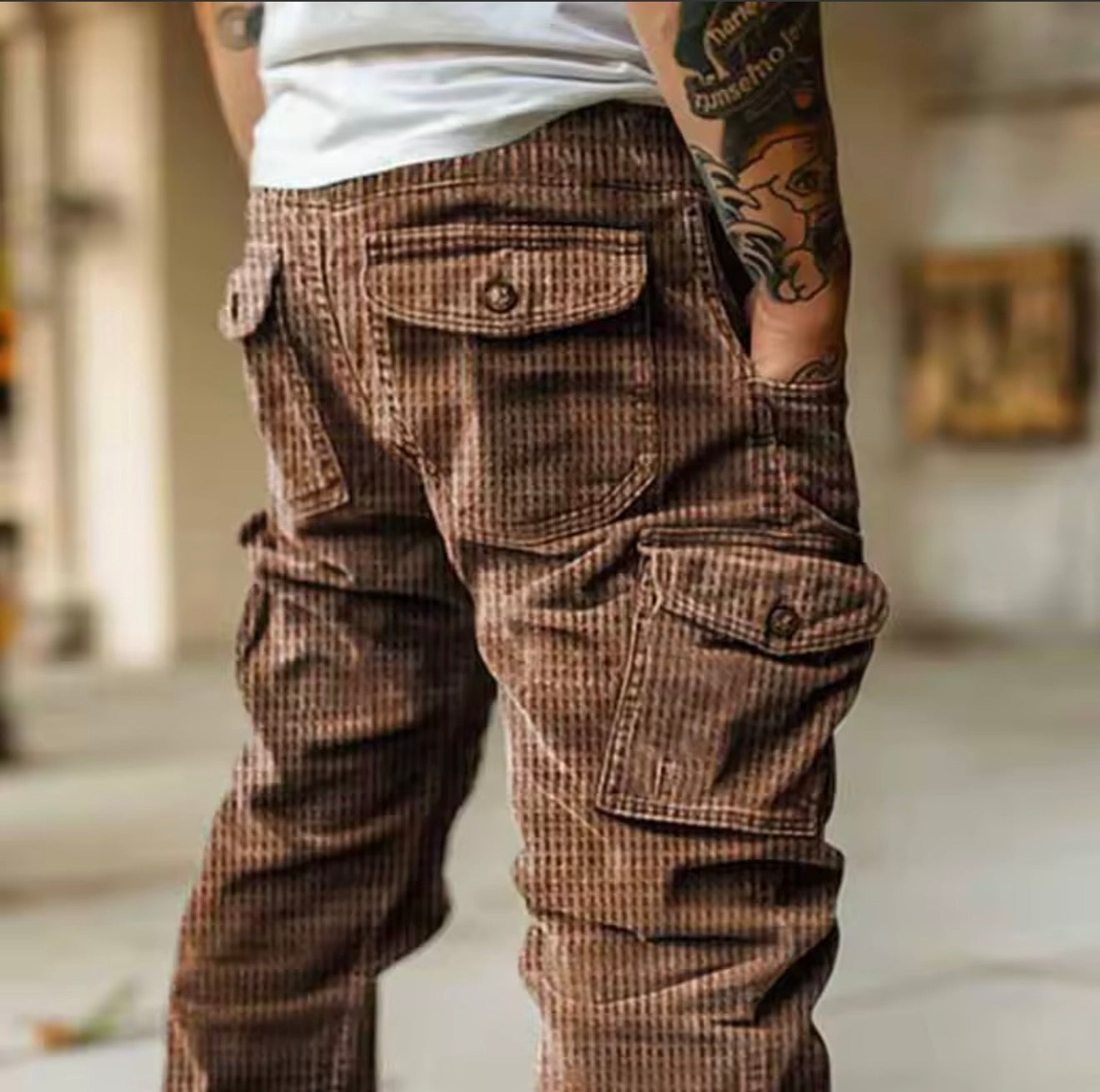 Spring Summer Stylish Straight Cargo Pants Men Casual Texture Corduroy Trousers For Men Daily Leisure Loose Pant Streetwear
