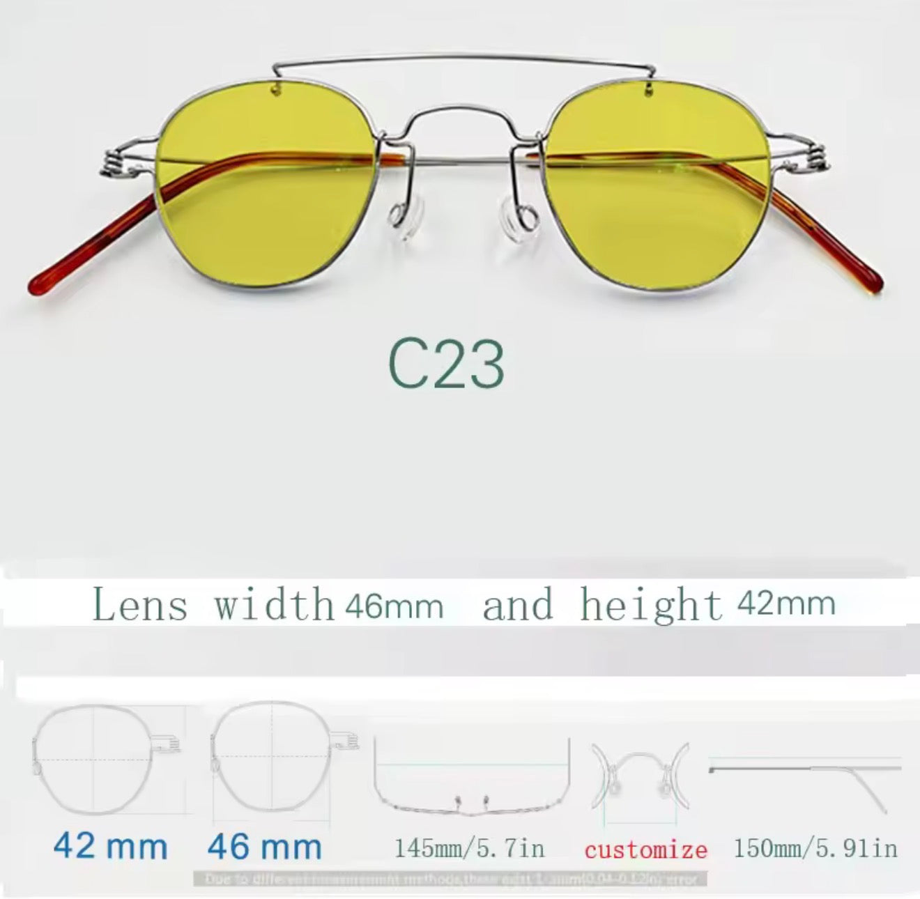Retro style handmade screw free UV400 polygonal sunglasses ultra light vintage fashion double nose bridge sunnies