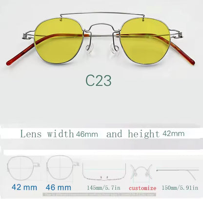 Retro style handmade screw free UV400 polygonal sunglasses ultra light vintage fashion double nose bridge sunnies