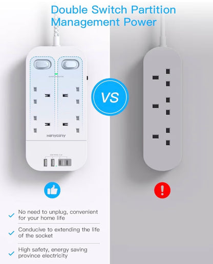 4-Way Surge Protector Extension Lead 4 USB Ports 1.8M Braided Cable