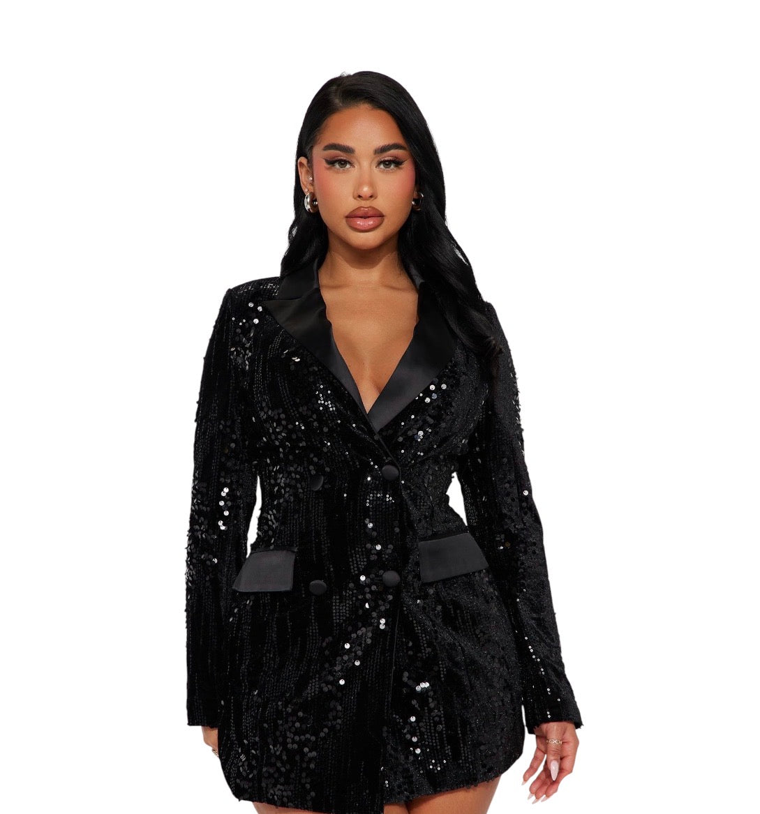 Amelia Sequin Blazer Dress Black