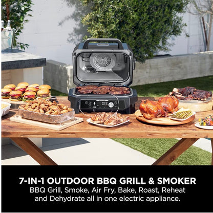 Woodfire Pro Connect XL Electric BBQ Grill and Smoker with App Control, Digital Probe, Large 7-in-1 Outdoor Grill and Air Fryer with Woodfire Pellets, Weather Resistant, Blue and Black OG901UK