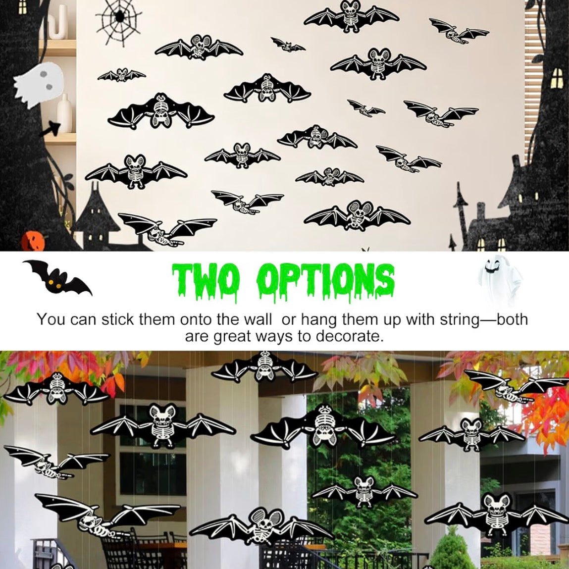 12 Hanging Halloween Bats with Glowing Skull Designs | Minja Superstore