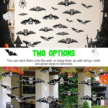 12 Hanging Halloween Bats with Glowing Skull Designs | Minja Superstore