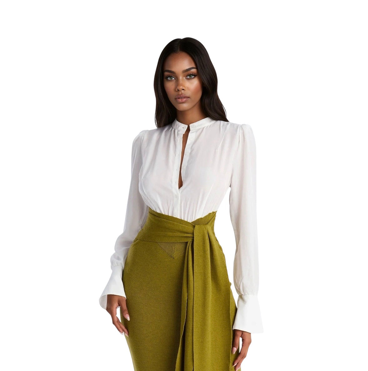 Fully Booked Sweater Maxi Shirt Dress Olive Combo