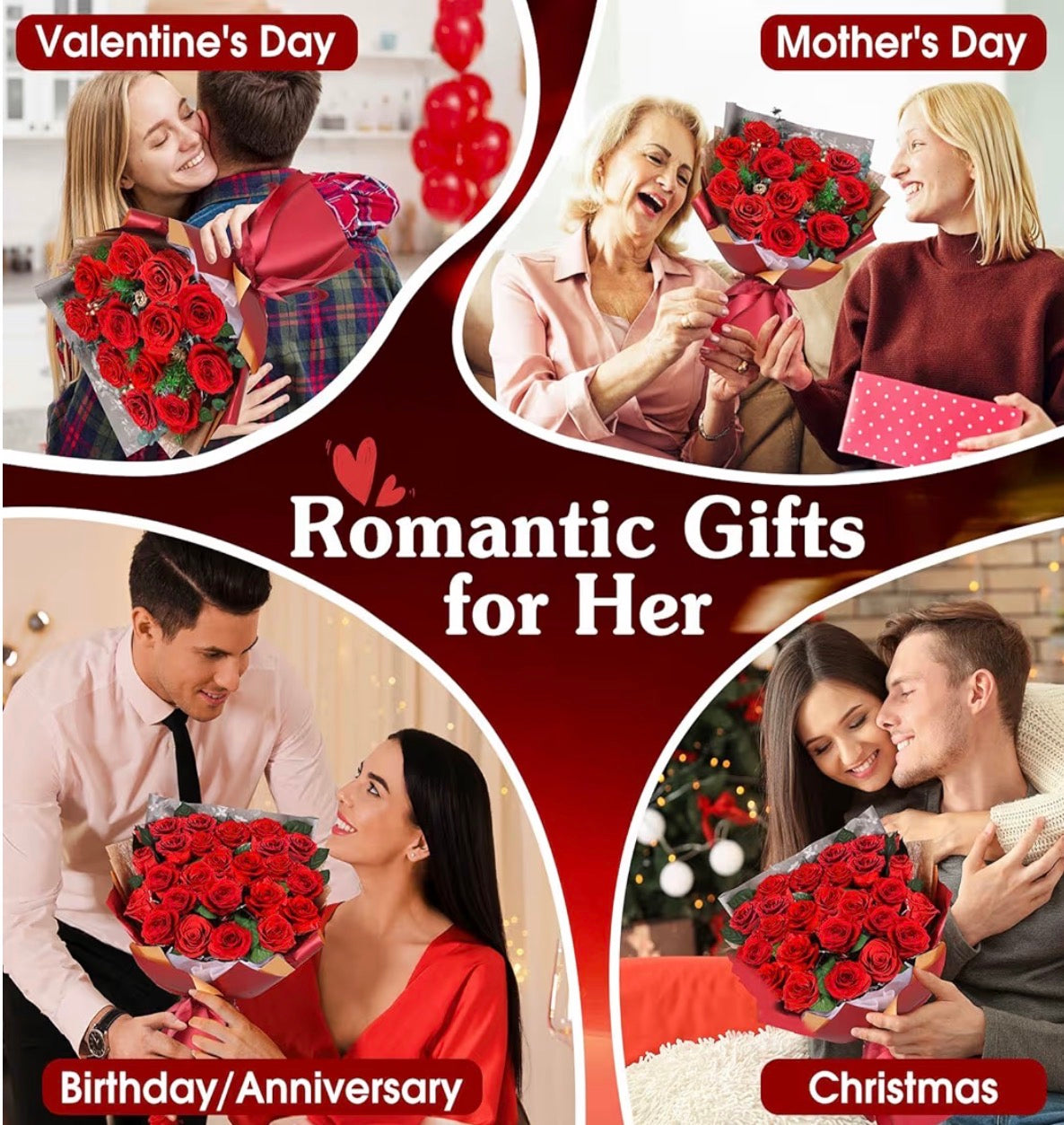 ADDWel 12 Forever Real Roses Bouquet, Fresh Flowers Delivery, Eternal Rose Gifts for Women, Wife, Girlfriend& Mum on Christmas, Valentine's Day, Anniversary& Mother's Day