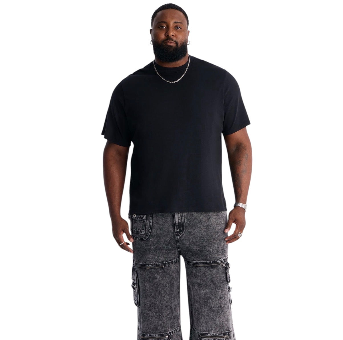 Zip-Off 2 Way Baggy Cargo Jeans Black Wash