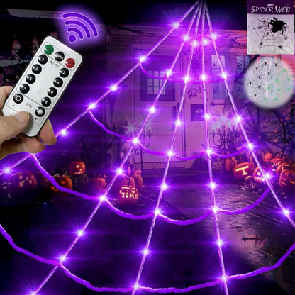 Giant Halloween Spider Web 20 × 17ft with 150 Purple LED Lights | Minja Superstore