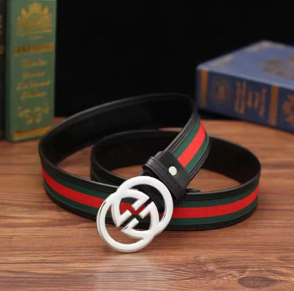 2026 Men’s Fashion Red Green Fabric Casual Denim Belt with Smooth Buckle