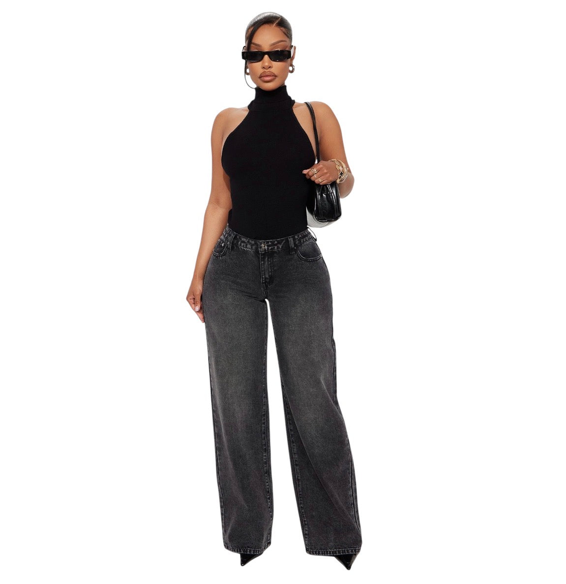 Westside Low Rise Wide Leg Jeans Black Wash
