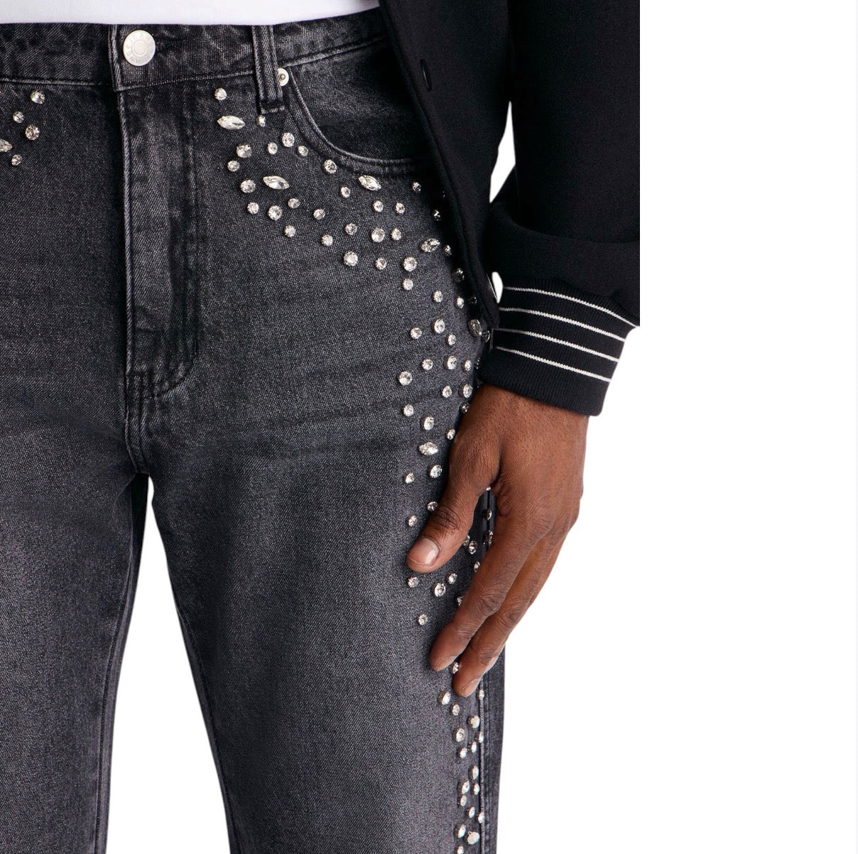 Stacked Slim Flare Another Level Jeweled Jeans Black Wash