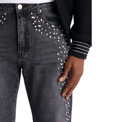 Stacked Slim Flare Another Level Jeweled Jeans Black Wash